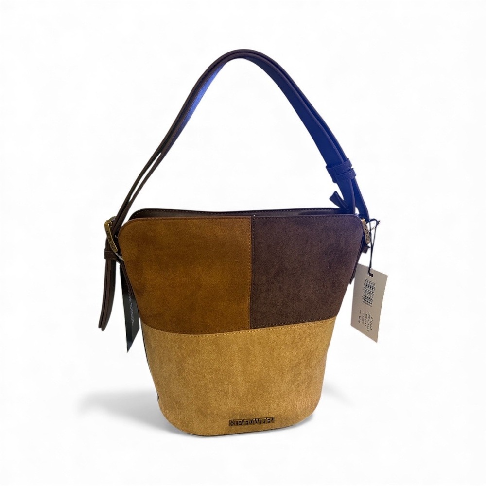 Steve Madden Cognac Multi Colorblock Faux Suede Bucket Bag‎